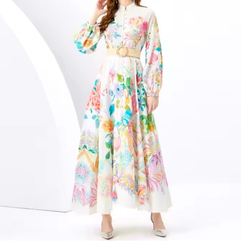 Floral Maxi Dress - White Multicolor